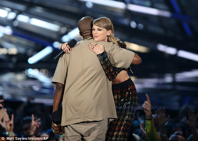 Hug it out: After using Kanye's 'Imma let you finish' line to introduce the star, Taylor gave her one-time nemesis a big hug on stage