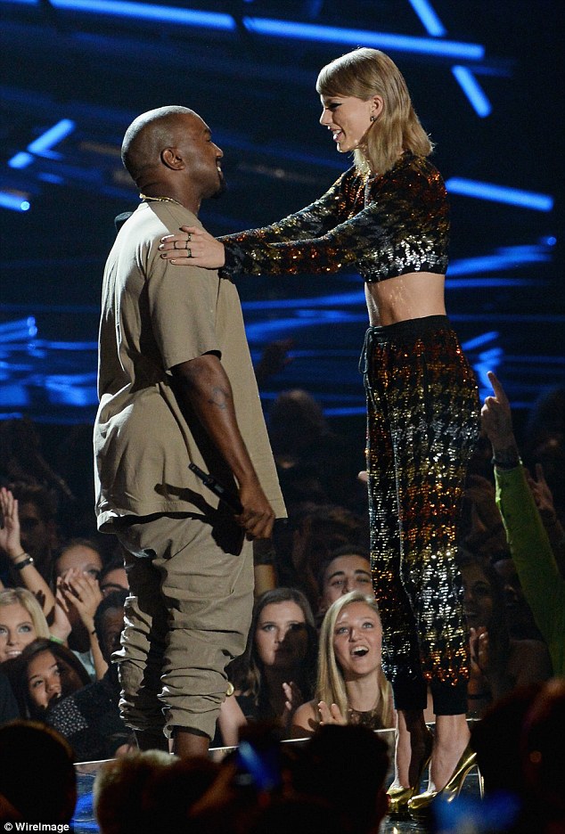 Burying the hatchet: Taylor presented Kanye with the Video Vanguard award at the 2015 MTV VMAs on Sunday, six years on from their infamous encounter at the same ceremony